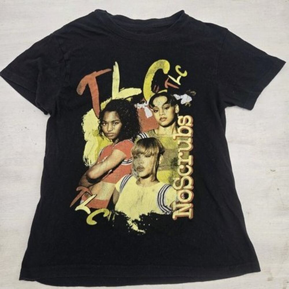 TLC No Scrubs T Shirt Womens Small Black Graphic Tee 90s R&B Hip Hop Band